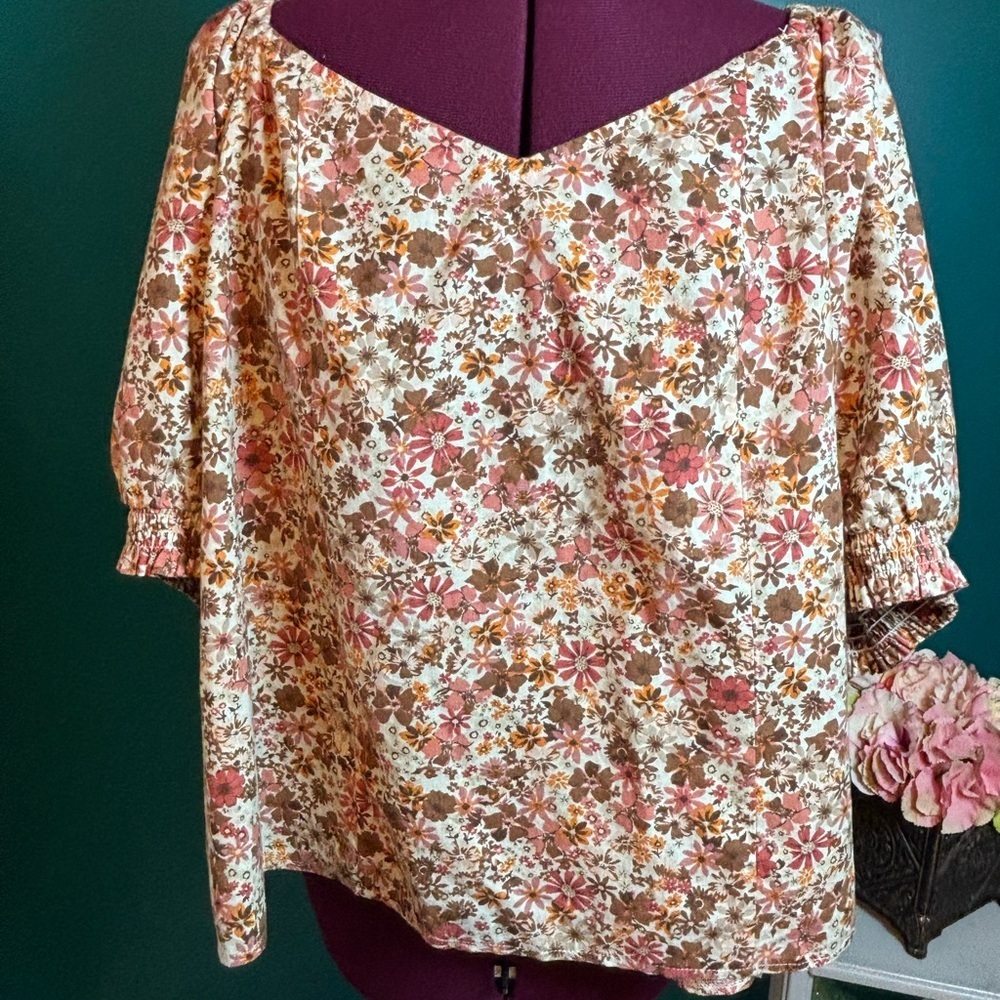 a.n.a Boxy Blouse in Pink and Orange with Relaxed Fit